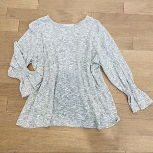 Heather Grey Sweater Blouse With Flare Sleeves